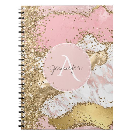 バラ金ゴールドグリッターアゲモダンートエレガントモノグラムの ノートブック (正面)