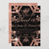 バラ金ゴールドグリッターウィンタースイート16誕生日 招待状 (正面/裏面)