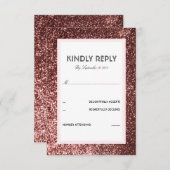 バラ金ゴールドグリッターウェディングRSVPカード 出欠カード (正面/裏面)