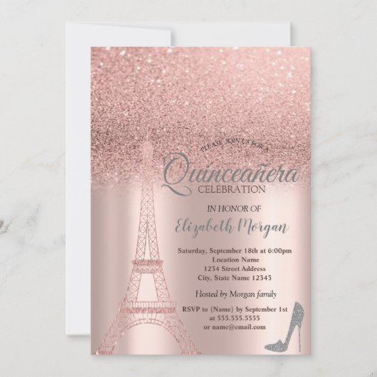 バラ金ゴールドグリッターエッフェルタワーハイトークンセアニラ 招待状 (正面)