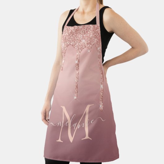 バラ金ゴールドグリッターエプロン名前をカスタムする及び手紙 エプロン (インサイチュ)