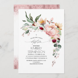 バラ金ゴールドグリッターエレガントフローラ洗礼 招待状