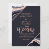 バラ金ゴールドグリッターエーゲート大理石タイポグラフィ結婚ズ 招待状 (正面)