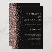 バラ金ゴールドグリッターオンブラック結婚ズ 招待状 (正面/裏面)