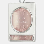 バラ金ゴールドグリッターカスタム文字クリスマスオーナメント シルバープレートバナーオーナメント (左)