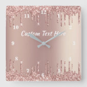 バラ金ゴールドグリッターカスタム文字クロックパーソナライズされた スクエア壁時計 (正面)