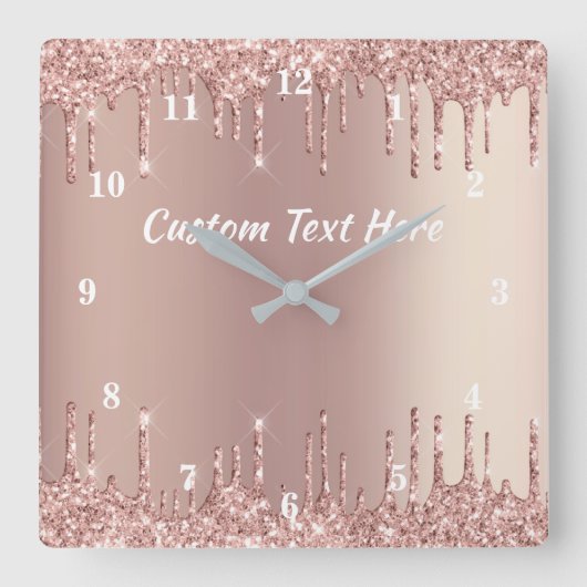バラ金ゴールドグリッターカスタム文字クロックパーソナライズされた スクエア壁時計 (正面)