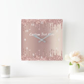 バラ金ゴールドグリッターカスタム文字クロックパーソナライズされた スクエア壁時計 (ホーム)