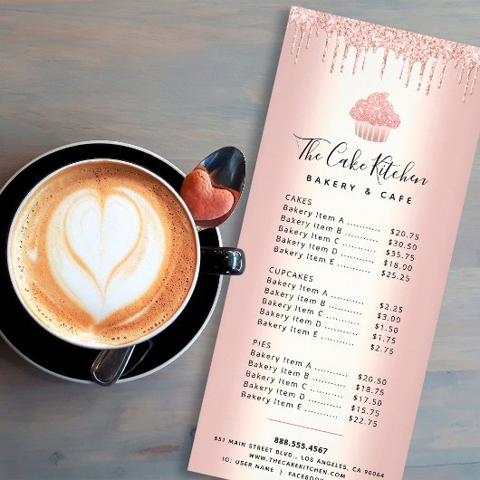 バラ金ゴールドグリッターカップケーキベーカリーパティシシェフメニュー ラックカード