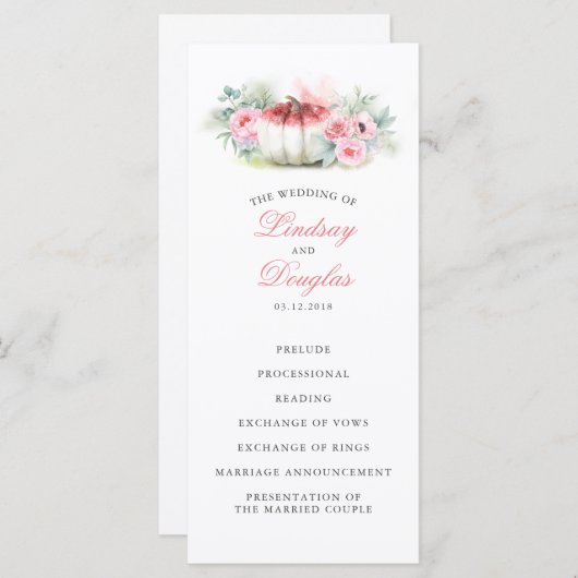 バラ金ゴールドグリッターカボチャ秋の結婚式プログラム プログラム (正面/裏面)