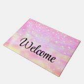 バラ金ゴールドグリッターガーリーレインボーピンクウェルカム ドアマット (アングル)