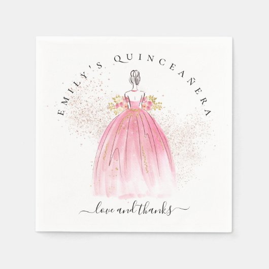 バラ金ゴールドグリッターガールガールガウンキンセアニラ スタンダードカクテルナプキン (正面)