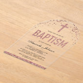 バラ金ゴールドグリッターガールズアーチバプテスマ アクリル招待状 (レイダウン)