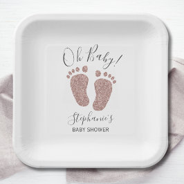 バラ金ゴールドグリッターガールズベビーシャワー ペーパープレート