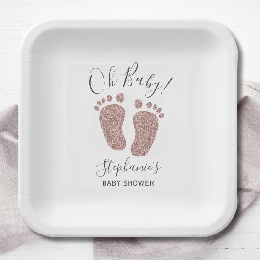 バラ金ゴールドグリッターガールズベビーシャワー ペーパープレート