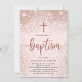 バラ金ゴールドグリッターガールバプティスフォト 招待状 (正面)