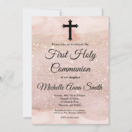 バラ金ゴールドグリッターガール1stファーストホーリーコミュニオン 招待状