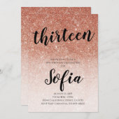 バラ金ゴールドグリッターガー10代のル誕生日パーティー 招待状 (正面/裏面)