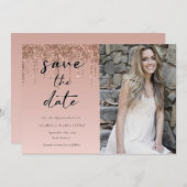 バラ金ゴールドグリッターキンセアニェラ招待状 セーブザデート (正面/裏面)