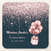 バラ金ゴールドグリッターキンセアニラ15th誕生日バルーン スクエアペーパーコースター (正面)