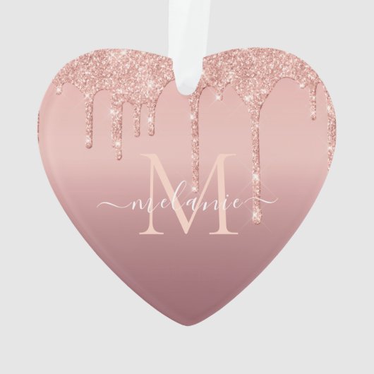 バラ金ゴールドグリッタークリスマスオーナメントパーソナライズされた オーナメント (裏面)