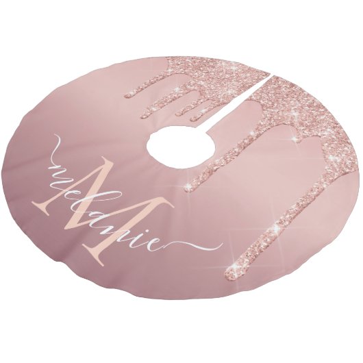 バラ金ゴールドグリッタークリスマスツリースカート名前をカスタムする ブラッシュドポリエステルツリースカート (アングル)