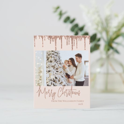 バラ金ゴールドグリッタークリスマスフォトカード シーズンカード (スタンド正面)