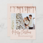 バラ金ゴールドグリッタークリスマスフォトカード シーズンカード (正面/裏面)