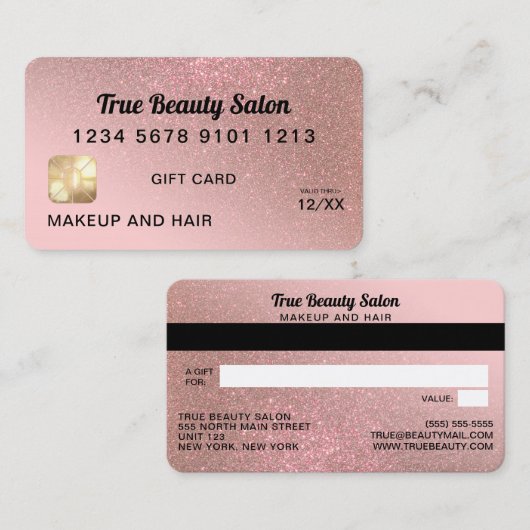 バラ金ゴールドグリッタークレジットカード贈与証明書 名刺 (正面/裏面)