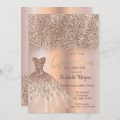 バラ金ゴールドグリッターグラデーションシックドレスキンセアニラ 招待状 (正面/裏面)