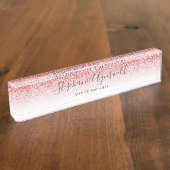 バラ金ゴールドグリッターグラデーションスクリプトトレンディー デスクネームプレート (側面)