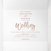 バラ金ゴールドグリッターグラデーションタイポグラフィホワ結婚イト 三つ折り招待状 (内部中)