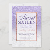 バラ金ゴールドグリッターグラデーションパープルシックスウィート16 招待状 (正面)