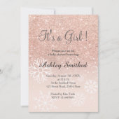 バラ金ゴールドグリッターグラデーションピンク雪女ベビーシャワー 招待状 (正面)
