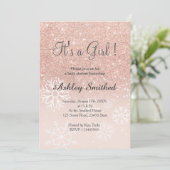 バラ金ゴールドグリッターグラデーションピンク雪女ベビーシャワー 招待状 (スタンド正面)