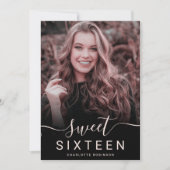 バラ金ゴールドグリッターグラデーションピンク5枚の写真sweet 16 招待状 (正面)