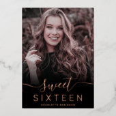 バラ金ゴールドグリッターグラデーションピンク5枚の写真sweet 16 箔招待状 (正面)