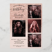 バラ金ゴールドグリッターグラデーションピンク5枚の写真sweet 16 箔招待状 (裏面)