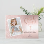 バラ金ゴールドグリッターグラデーションフォイル第1回コミュニオン写真 サンキューカード (スタンド正面)