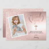 バラ金ゴールドグリッターグラデーションフォイル第1回コミュニオン写真 サンキューカード (正面/裏面)