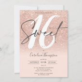 バラ金ゴールドグリッターグラデーションフォント赤面フォトスイート16 招待状 (正面)