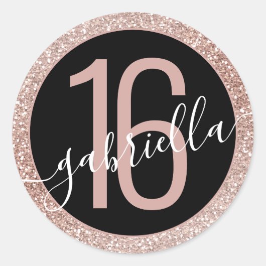 バラ金ゴールドグリッターグラデーションブラック誕生日スウィート16 Cl ラウンドシール (正面)