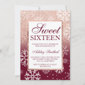 バラ金ゴールドグリッターグラデーションブルゴーニュ雪スウィート16 招待状 (正面)