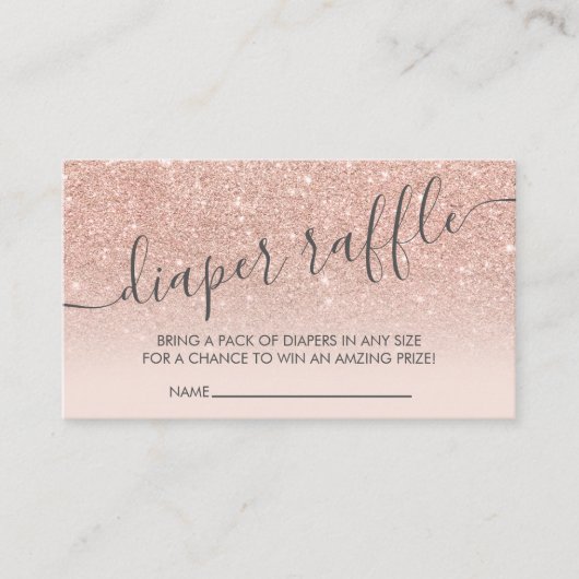 バラ金ゴールドグリッターグラデーションベビーシャワーおむつラッフル エンクロージャーカード (正面)