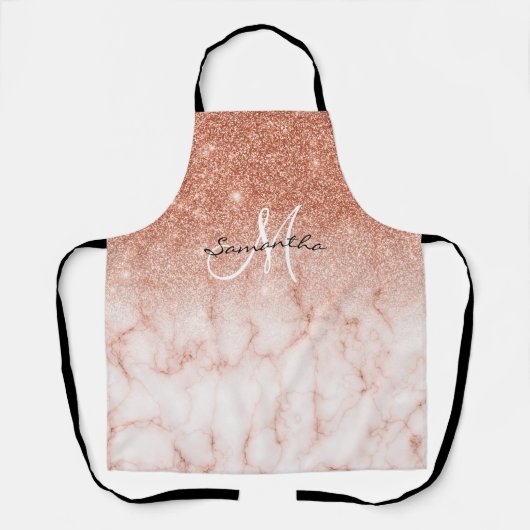 バラ金ゴールドグリッターグラデーションマーブルピパーソナライズされたンク エプロン (正面)