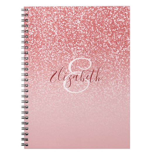 バラ金ゴールドグリッターグラデーションモノグラパーソナライズされたム ノートブック (正面)
