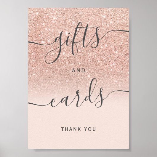 バラ金ゴールドグリッターグラデーション赤面ウェディングギフトカード ポスター (正面)