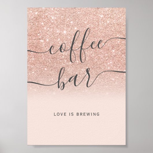 バラ金ゴールドグリッターグラデーション赤面コーヒーバー ポスター (正面)