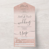 バラ金ゴールドグリッターグラデーション赤面ピンク結婚スクリプト オールインワン招待状 (内側)