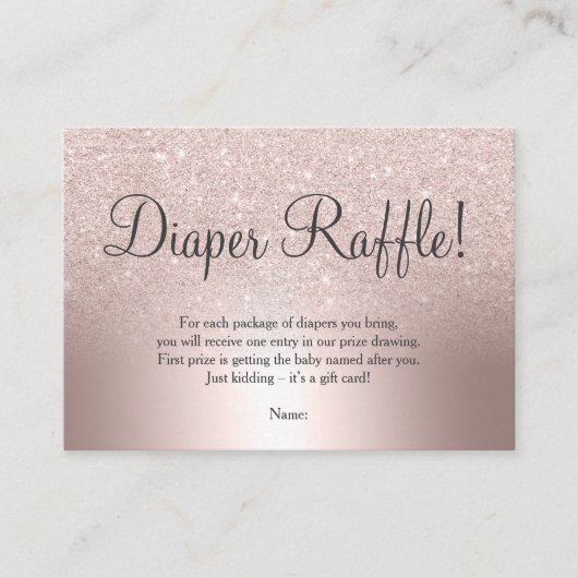 バラ金ゴールドグリッターグラデーション金属おむつラッフル エンクロージャーカード (正面)